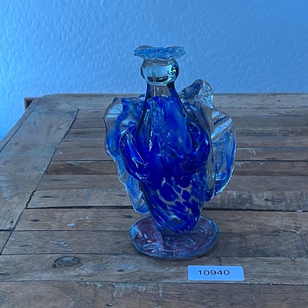 Hand-Blown Art Glass Blue Angel Sculpture 8" Decor Handcrafted - Picture 8 of 8